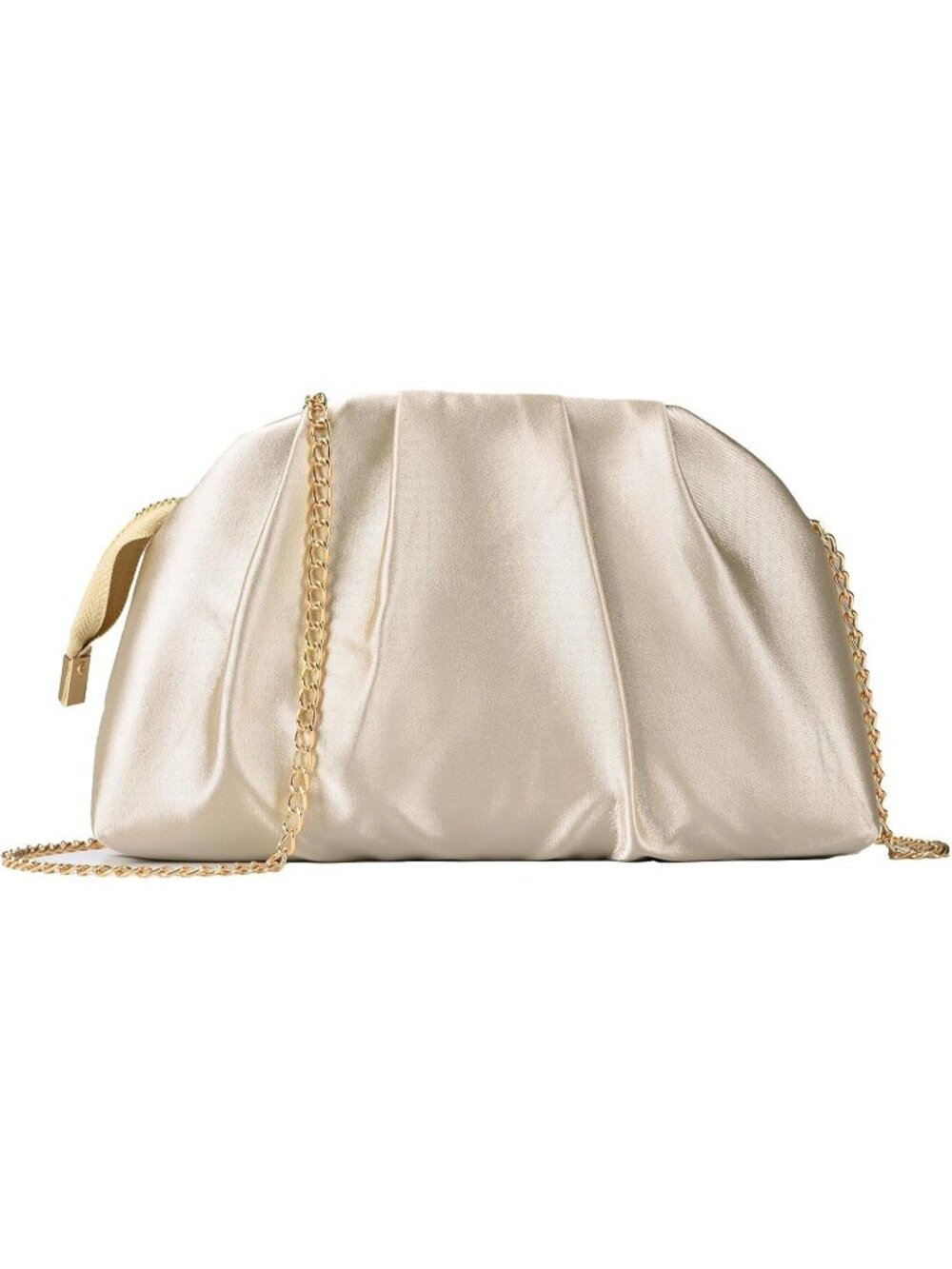 Women's Champagne Pleated Satin Clutch Purse Formal Evening Wedding Bag